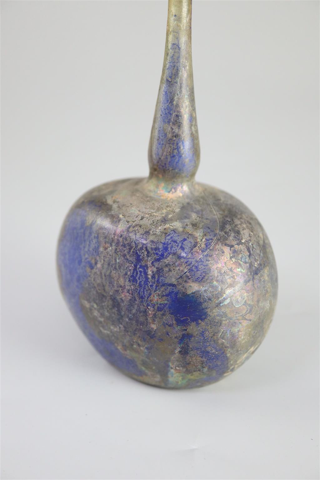 An Islamic blue glass perfume sprinkler, Egypt, c.1250-1350 AD, 17cm high,